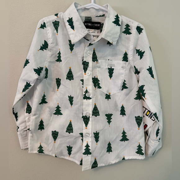 Buttons and Thread White and Green Tree Print Shirt - Picture 1 of 4